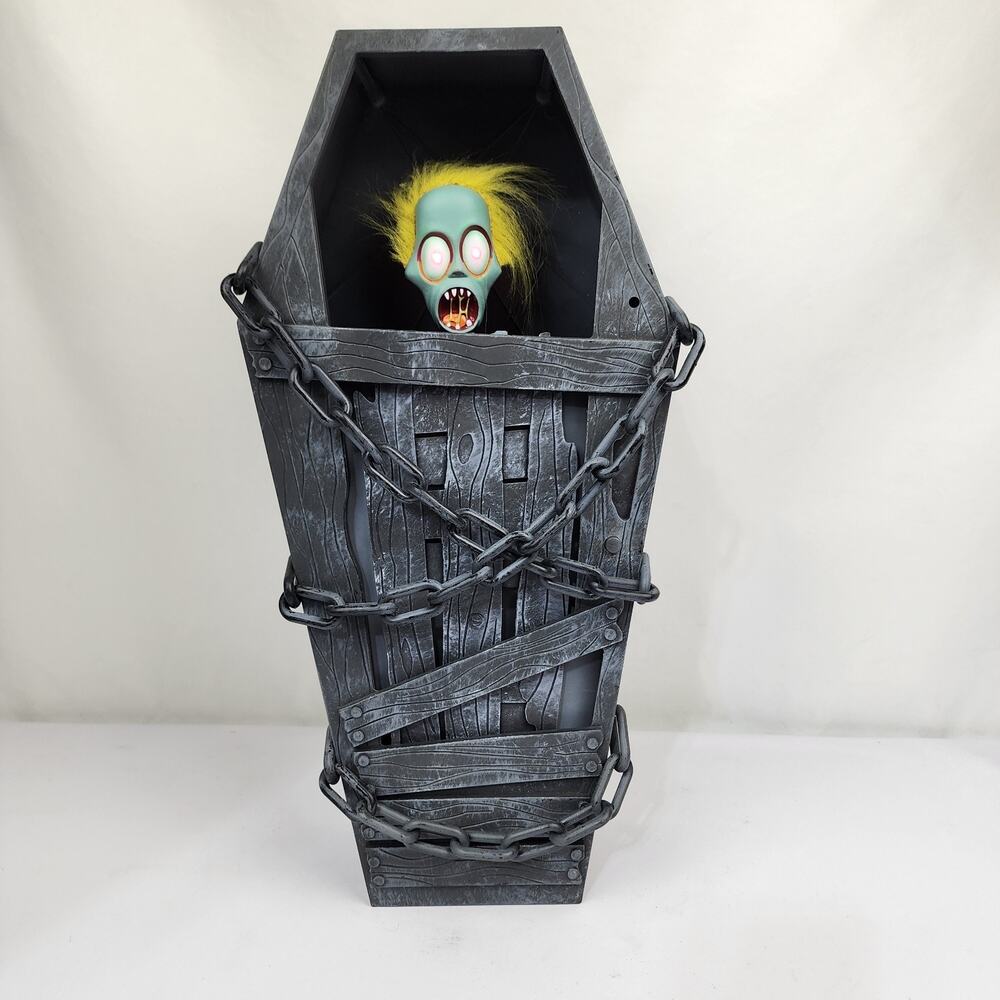 Gemmy Cursed Coffin Screaming Zombie Animated Halloween Decor Tested & Works!